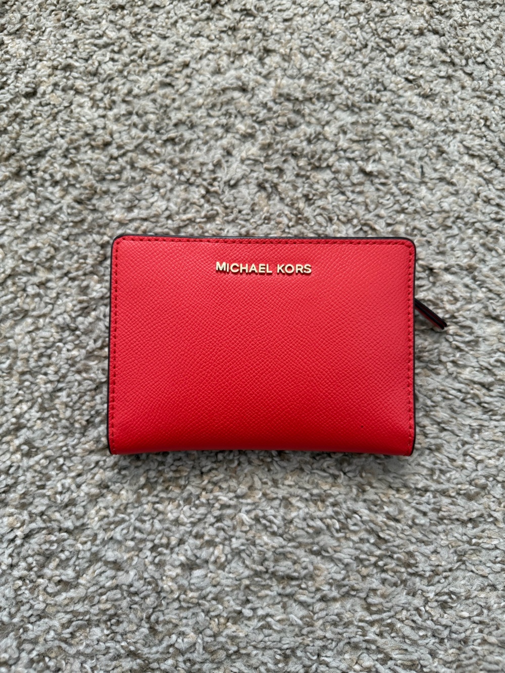 Michael Kors Red Zip Around Saffiano Wallet with Gold Logo